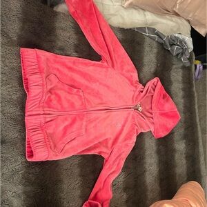 Juicy Couture Girls' Coral Pink Velour Hooded Zip Jacket